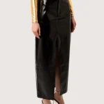 Black Faux Leather Midi Skirt
